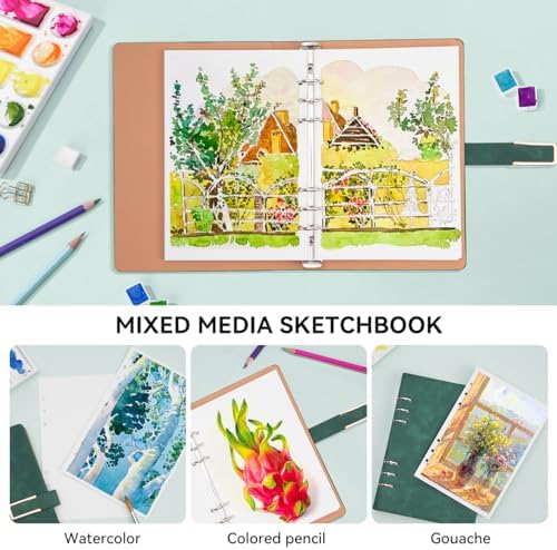 Lightwish Watercolor Sketchbook, 100% Cotton Cold Press Refillable Paper