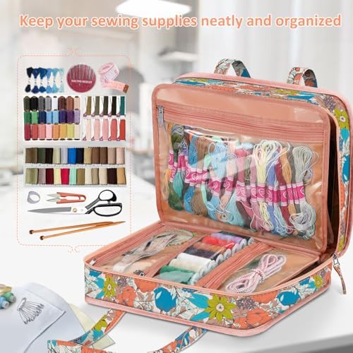 FINPAC Sewing and Craft Supplies Storage Tote Bag with Clear Pockets