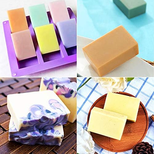 4 Pack Rectangle Silicone Soap Molds 6 Cavities Silicone Baking Mold | Blue/Pink/Green/Purple, DIY Handmade Soap, Muffin, Loaf, Brownie, Cornbread Baking Mold