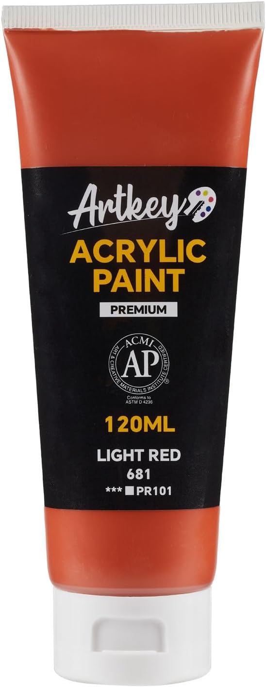Artkey Acrylic Paint - Light Red (120 ml/4.06 oz) Tubes, Rich & Vibrant Pigments, Professional Artists Acrylic Paints - Art Supplies for Canvas Wood Rock Clay Fabric Ceramics Art Crafts Painting