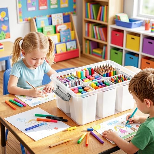 17 Qt Craft Organizers and Storage with Removable Divider, Marker Organizer for Crayons, Pencils & Art Supply, 2 Packs