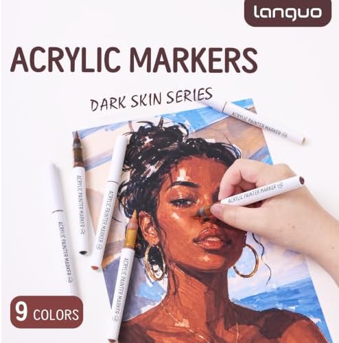 languo Acrylic Paint Markers, 9 Colors Dark Skin Series, Soft Brush Tip