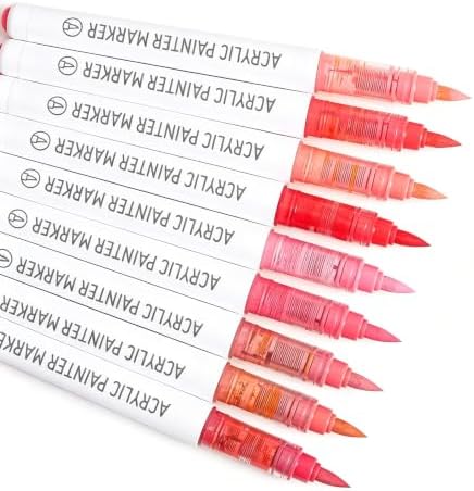languo Acrylic Paint Markers, 9 Colors Red Series, Soft Brush Tip