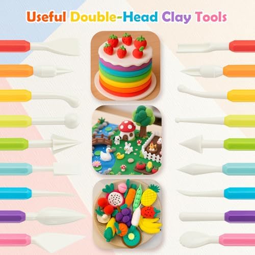 2 Set Air Dry Clay Tools, 18PCS Polymer Clay Tools Kit for Modeling, Plastic Clay Tools Sculpting for Kids, Adults, Molding, Shaping, Carving, Dotting, Trimming, Pottery, Craft Supplies Accessories