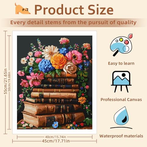 Reivworl Book Paint by Numbers Kit for Adults Beginners, Flowers Paint by Numbers, Adult Paint by Number Kits for Gifts and Home Wall Decor 16x20 Inch