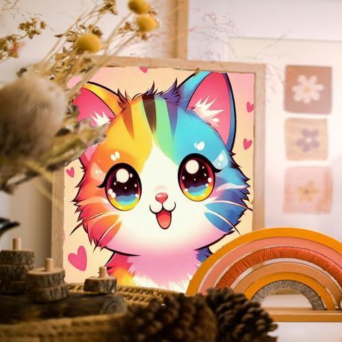 Gemozaic Cat Paint by Numbers Kit for Kids with Frame and Easel, 8 x 8 in