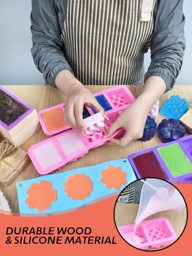 Artcome DIY Soap Making Kit with Rectangular Loaf Mold, Adjustable Wooden Cutter, Funnel Pitchers, Measuring Cups, Silicone Molds & 100 Paper Bags for Adults & Kids Craft - Ideal Gift for Occasions | Including Rectangular Loaf Mold, Adjustable Wooden C...