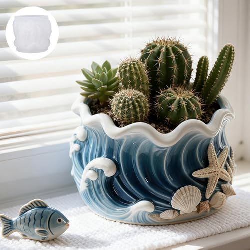 Wave Candle Molds, Seashell Jar Silicone Molds for Resin, Concrete