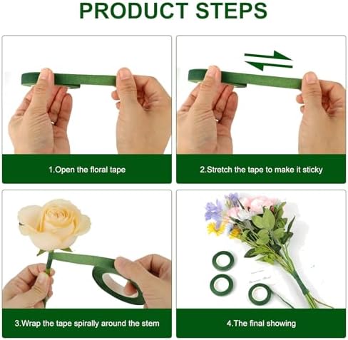 8 Rolls Floral Tape 1/2inch Flower Tape, Green Floral Tape | 30 Yards Florist Tape for Bouquet Stem Wrapping, Floral Crafts, Wedding Bouquet and Fresh Flowers