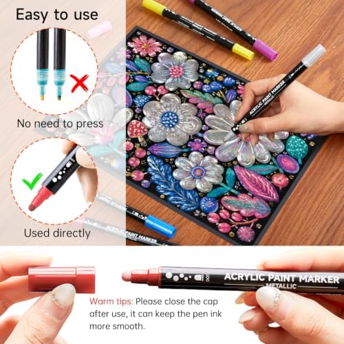 Shuttle Art 28 Metallic Dot & Fine Tip Acrylic Paint Markers