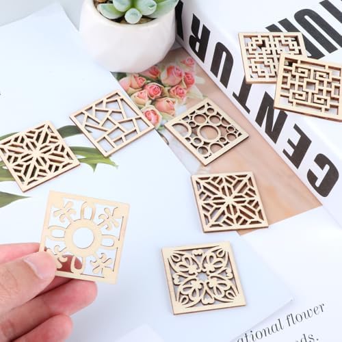100Pack Wooden Embellishments Flower Cutouts 4x4 cm Blank Wedding Decoration Wooden Ornaments Wood Crafts Chips for DIY Crafts Gift Tags