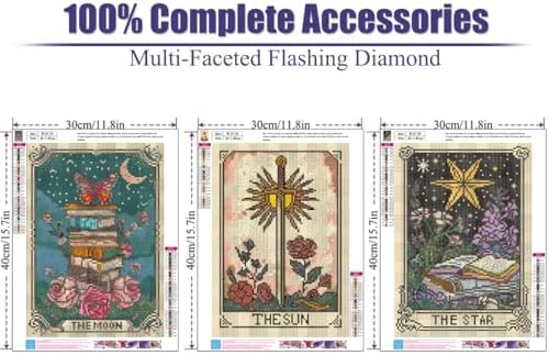 3 Pack Tarot Diamond Art Kits for Adults,Sun Moon Star Diamond Painting Kit
