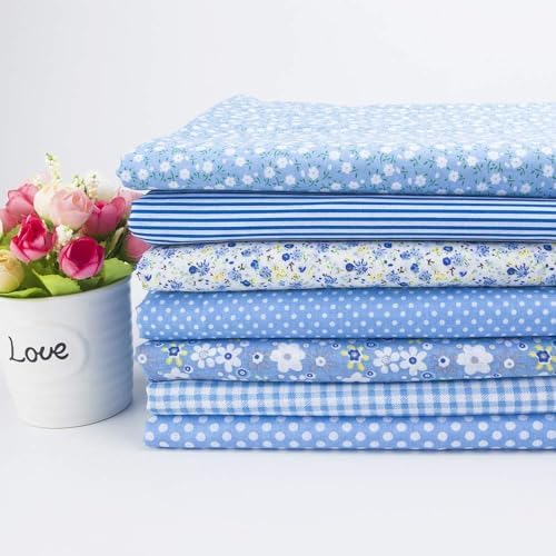Cotton Fabric DIY Making Supplies Quilting Patchwork Fabric Fat Quarter Bundles DIY for Quilting Cotton Patchwork Cushions (Blue, 18" x 22")