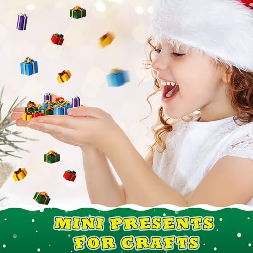 JUNEBRUSHS 50 Pcs Christmas Miniatures for Crafts, Christmas Tree Mini Resin Presents Charms Mini Christmas Ornaments Figurines for Tree Decor Vase Filler Xmas Crafts