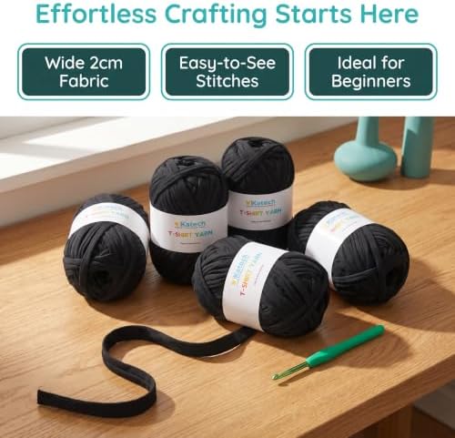 Katech 400g T Shirt Yarn for Crocheting, Elastic Fabric Yarn for Bag-Black