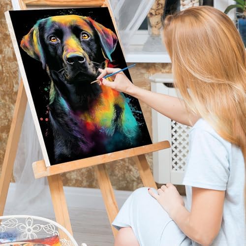 Bowetile Framed Colorful Dog Paint by Numbers Kit for Adults, Adults' Paint-by-Number Kits on Canvas, Painting by Numbers Animal, Acrylic Dog Number Painting for Home Wall Decor, 8x12in