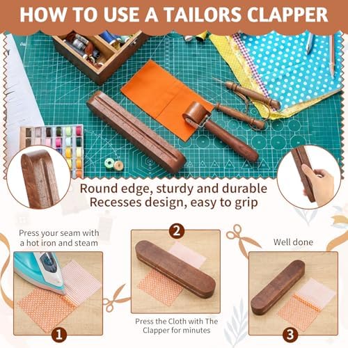 AceOrbit 4 Pcs Wooden Clapper Sewing Quilting Tool Set, Deluxe Set