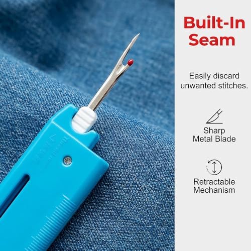 Quick Automatic Needle Threader for Sewing Machine, 4 in 1 Multitool with Built-in Ruler and Magnifier, Magnetic Seam Guide, Quilting Sewing Tools (Red)