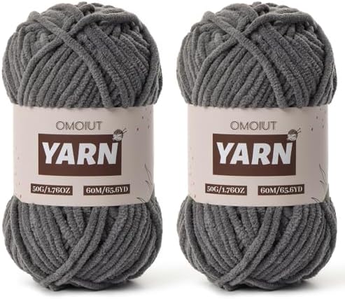 2 Packs Plush Chenille Chunky Crochet Yarn - Baby Yarn for Crocheting Soft - Velvet Yarns Knitting for Blankets Crafts - Fluffy Amigurumi Yarns 100g/131yds (2 Dark Gray)