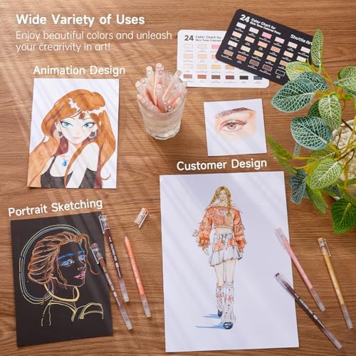 Shuttle Art Colored Pens, 24 Skin Tone Colors Cute Journal Pens 0.6mm Fine Point Colored Gel Pens for Black Paper Adult Coloring Writing Drawing Journaling Note Taking School Office Home