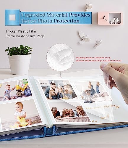 Artfeel Photo Album Self Adhesive Scrapbook Album for 3x5 4x6 5x7 8x10 Pictures,60 Pages Linen Cover with Display Window DIY Photo Book,Ideal Gifts for Family Travel Wedding Baby
