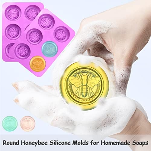 Bee Silicone Molds, 2 Pack Round Bee Soap Mold 6-Cavity | 3D Design Honeybee Silicone Mold for Soap Making, Lotion Bar Beeswax Resin Candle Chocolate Dessert
