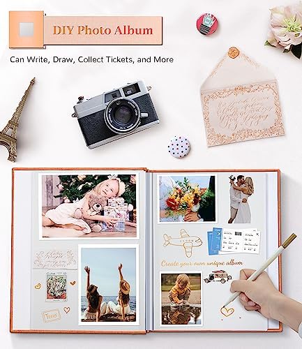 Artfeel Photo Album Self Adhesive Scrapbook Album for 3x5 4x6 5x7 8x10 Pictures,120 Pages Linen Cover with Display Window DIY Photo Book,Ideal Gifts for Family Travel Wedding Baby