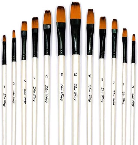 Acrylic Paint Brushes Set, 12pcs Flat Tip Nylon Hair Artist Paintbrushes for Acrylic Watercolor Oil Ink Canvas Painting, Face Body Nail Art, Rock, Model, Shoes, Crafts & Paint by Number, Art Supplies