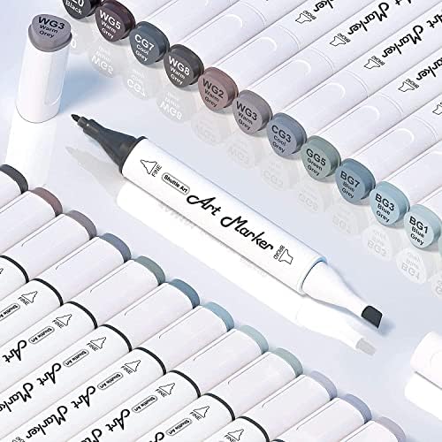 Shuttle Art 15 Colors Grey Tones Dual Tip Art Marker, Alcohol Based Marker Pens Double Ended with Fine and Chisel Point Tips Perfect for Drawing,Shading,Sketching,Designing,Outlining,Illustrating