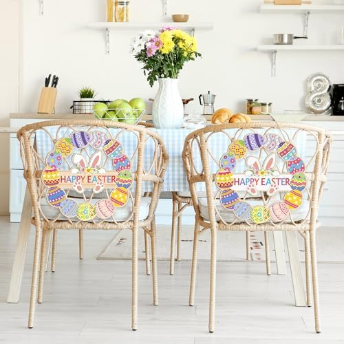 Large Size 12" Wooden Easter Ornaments to Paint, Wooden DIY Blank Unfinished Round Wood Discs Ornament Happy Easter Bunny Door Sign Egg Door Hanging Sign Plaque Crafts Hanging Decorations 3PCS