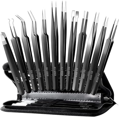 Antonki 12-in-1 Precision Metal Tweezers Set with Leather Case
