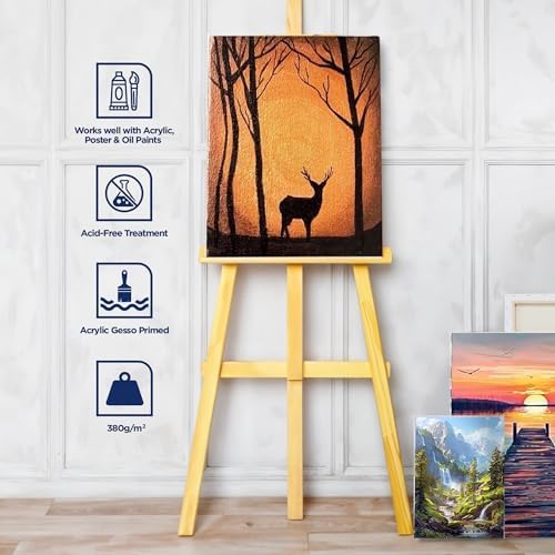 Bluebird Canvas Board - 4x4, 4x6, 5x7, 8x10, 9x12, 11x14. Set of 14 Gesso-Primed White Blank Canvases for Painting - 100% Cotton Canvas Board for Acrylic, Poster, Oil Paint
