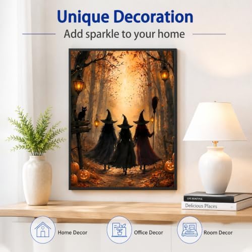 Halloween Diamond Art Kits for Adults, Witch Diamond Painting, 12x16 Inch