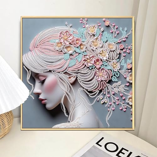AiYuanzsh Special Shape Diamond Painting Kits for Adults, 5D Crystal Rhinestone Diamond Art Canvas, DIY Paint by Diamonds Craft Kit, Sparkling Woman Profile Diamond Painting for Home Wall Decor Gift