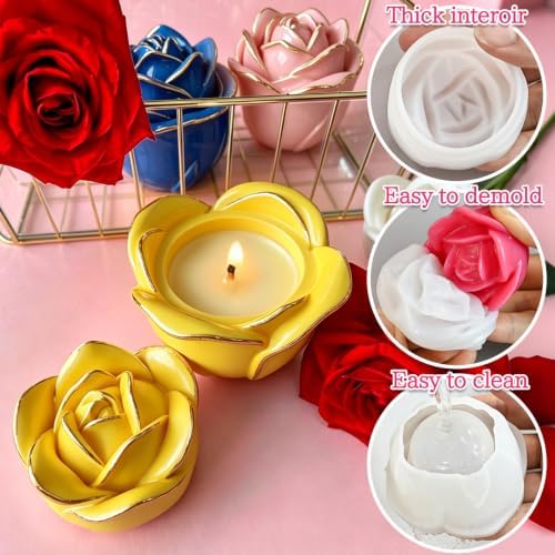 Rose Jar Molds, Set of 2 Small Rose Flower Jar Resin Molds with Lid