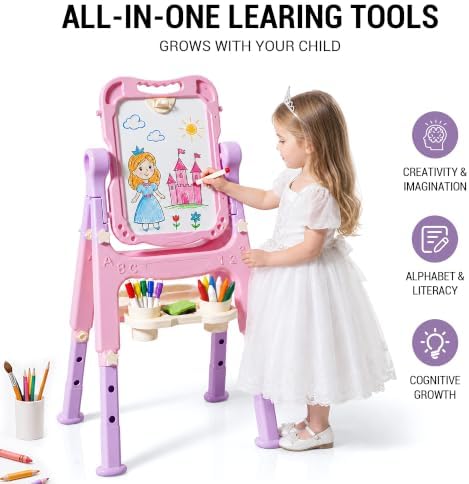 KiddoCood Easel for Kids, Toddler Art Easel with Double-Sided Board, 35.2"H