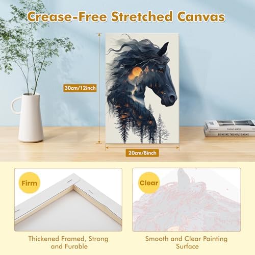 Bowetile Framed Horse Paint by Numbers Kit for Adults, Adults' Paint-by-Number Kits on Canvas, Painting by Numbers Animal, Acrylic Animals Number Painting for Home Wall Decor, 8x12in