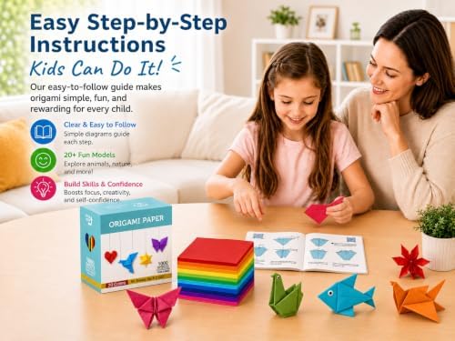 BUBU Origami Paper Kit 1000 Sheets 6x6 Inch Colored Craft Paper with Guide | Double Sided,Step-by-Step Guide,Multi Colors,No Fading Paper,Clean Crisp Folds,Perfect for Kids,Beginner,School Craft,Adult