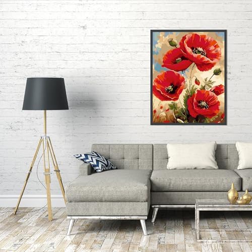 AALBLAC Flowers Paint by Numbers for Adult - Poppy Flower Paint by Numbers Kit for Adults Beginners, Easy Flowers Acrylic Painting on Canvas for Home Wall Art Decor 16x20 Inch