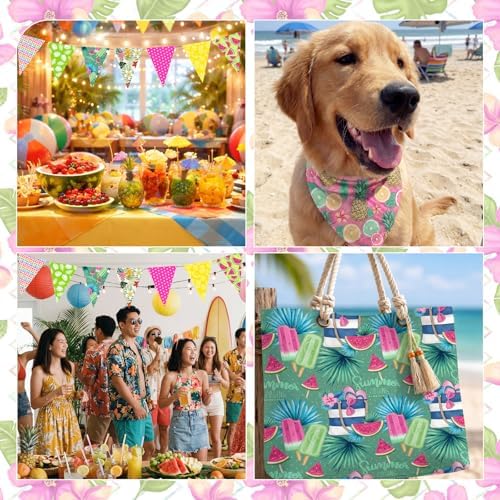 HunnmingRe 20 Pcs 10''x10'' Summer Tropical Quilting Fabric Square Pineapple Watermelon Precut Fabric Bundle Colorful Polka Dot Check Printed Patchwork for Holiday DIY Craft Sewing Material Supplies