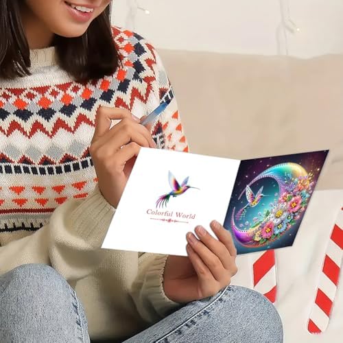Diamond Art Cards with Envelopes–6PCS DIY Diamond Painting Greeting Cards Kit | Card Making Kit with Bling for Adults & Beginners | Birthday,Holiday & Thank You Cards (Hummingbird and Moon)