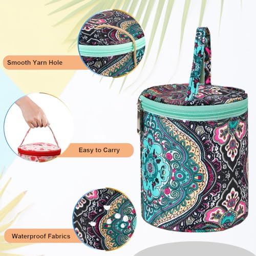 Mini Yarn Storage Small Size Yarn Bag for Crocheting with Holes,Empty Round Knitting Tote Bags protable Yarn Holder,Perfect for Travel,Beginner & Crocheter(Vintage Flower)