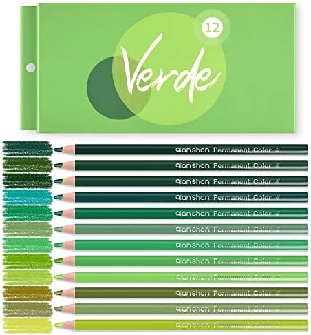 12 Green Colored Pencils Oil Based, Pre-sharpened Wooden Color Pencils Set