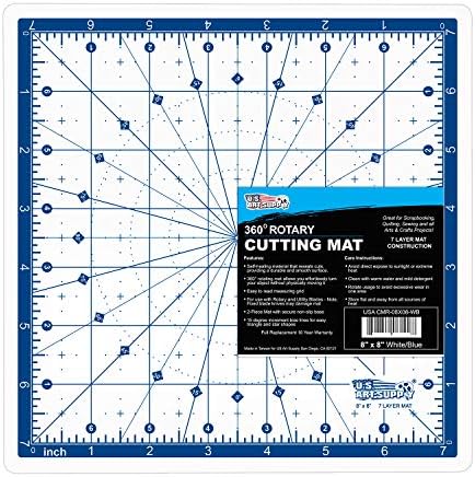 U.S. Art Supply 8"x8" Self-Healing Cutting Mat 7-Ply - Rotary White/Blue