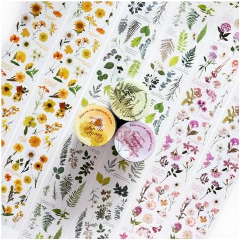 PET Tape Stickers for Scrapbooking Supplies,Floral Journal Stickers for DIY