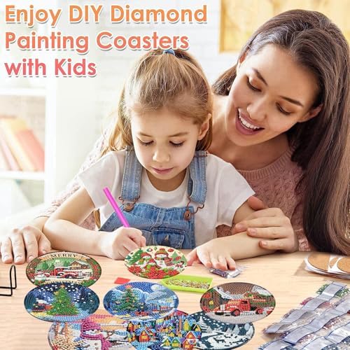 ijbnhd 8 PCS Christmas Diamond Art Coasters Kit Diamond Painting Coasters