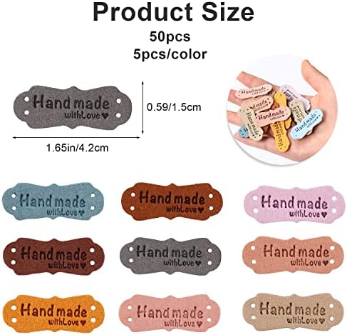 50pcs Colorful Embossed Leather Labels & Tags, Microfiber, 10 Colors, 15x42mm, Holes for Jeans, Bags, Shoes, Hat