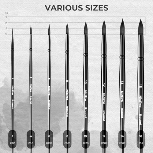 Nicpro 8pcs Watercolor Paint Brushes, Round Pointed Tip Paint Brush Set