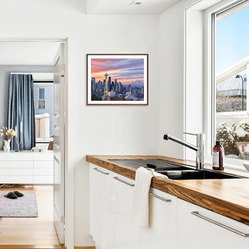 ARNLRDYA Seattle City View Paint by Number Kits, Washington State Sunset Cityscape Paint by Numbers for Adults, Modern Urban Picture Canvas Acrylic Painting for Gift Home Decor(16×20inch, Unframe)