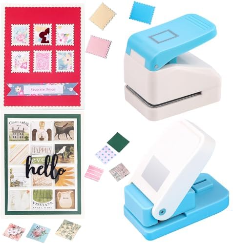 2 Pcs Paper Punch | 1 inch Square Punch | 1.1X0.9 inch Embossing Postage Stamp Shape Puncher | Square Stamp Hole Puncher | Portable Lever Craft Hole Punches for Crafting DIY Scrapbooking Projects